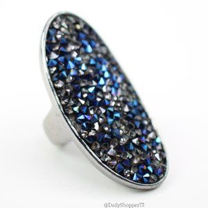 Women's Gunmetal Navy & Gray Pointed Glass Rhinestone Cocktail Ring